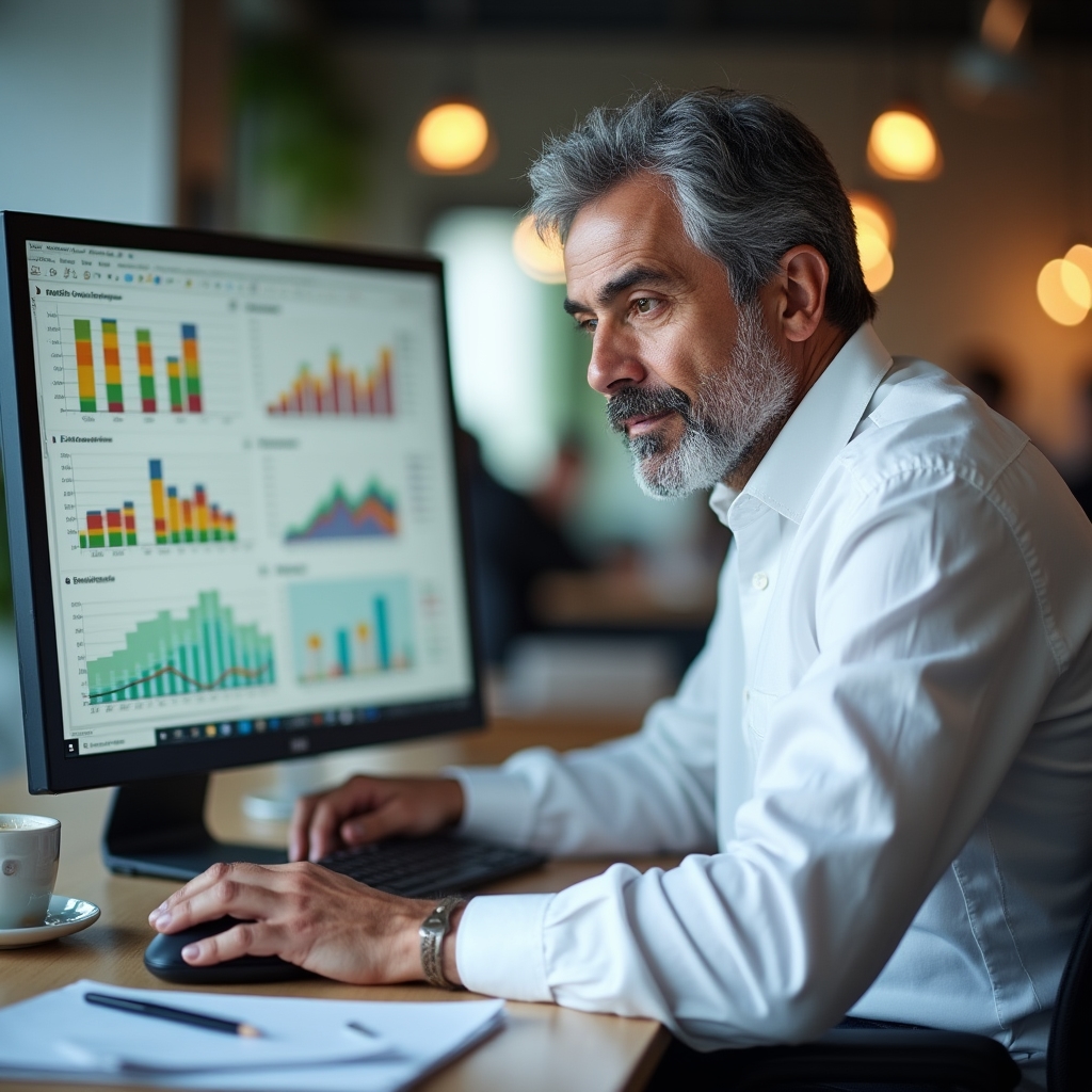 Консультант анализирует финансовые данные за рабочим столом